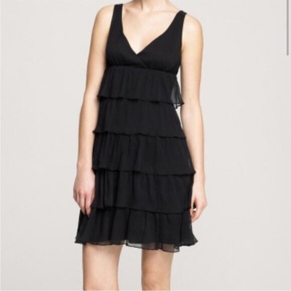 Vintage Y2K Whimsigoth Elegant Black Tiered Ruffle Dress Size 14 NWT - Picture 1 of 11